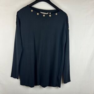 Soft surroundings forest green button shoulder knit sweater new size M